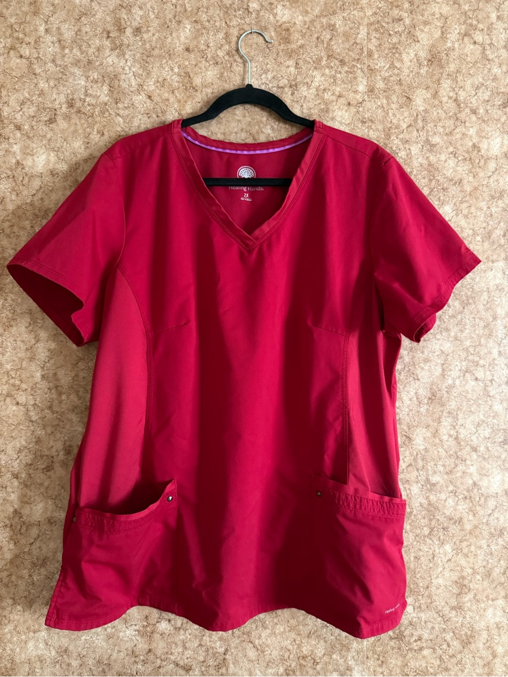 healing hands Women's V-Neck Scrub Top - Red
